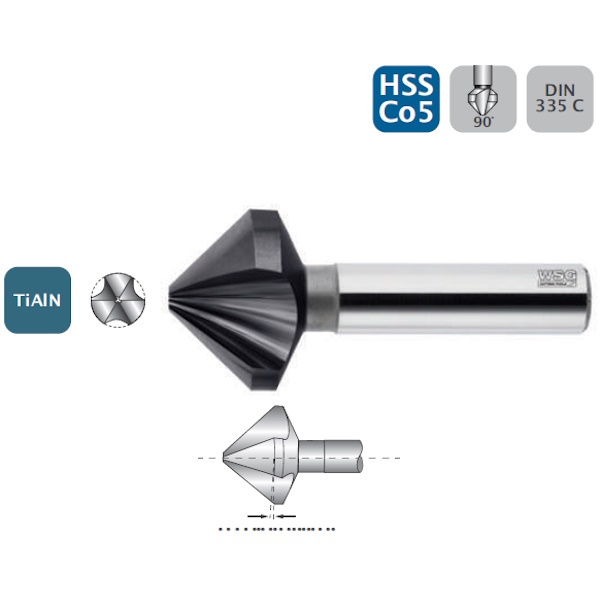 WSG 5259 Svasatore 90° Codolo Cilindrico a 3 Taglienti in HSS Tiain DIN 335 C - WSG CUTTING TOOLS - Immagine 2